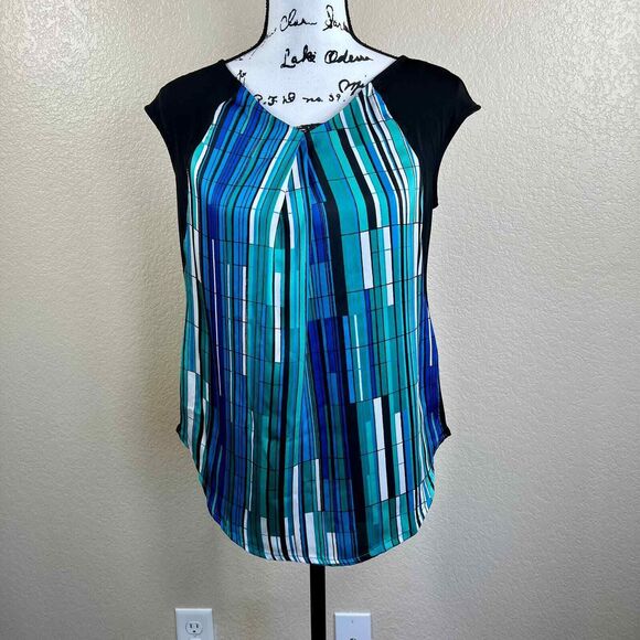 Worthington Spreadsheet Black Green & White Short Sleeve Shirt size S  preppy - Picture 7 of 12